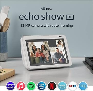 Certified Refurbished Echo Show 8 (2nd Gen, 2021 release) | HD smart display with Alexa and 13 MP camera | Glacier White